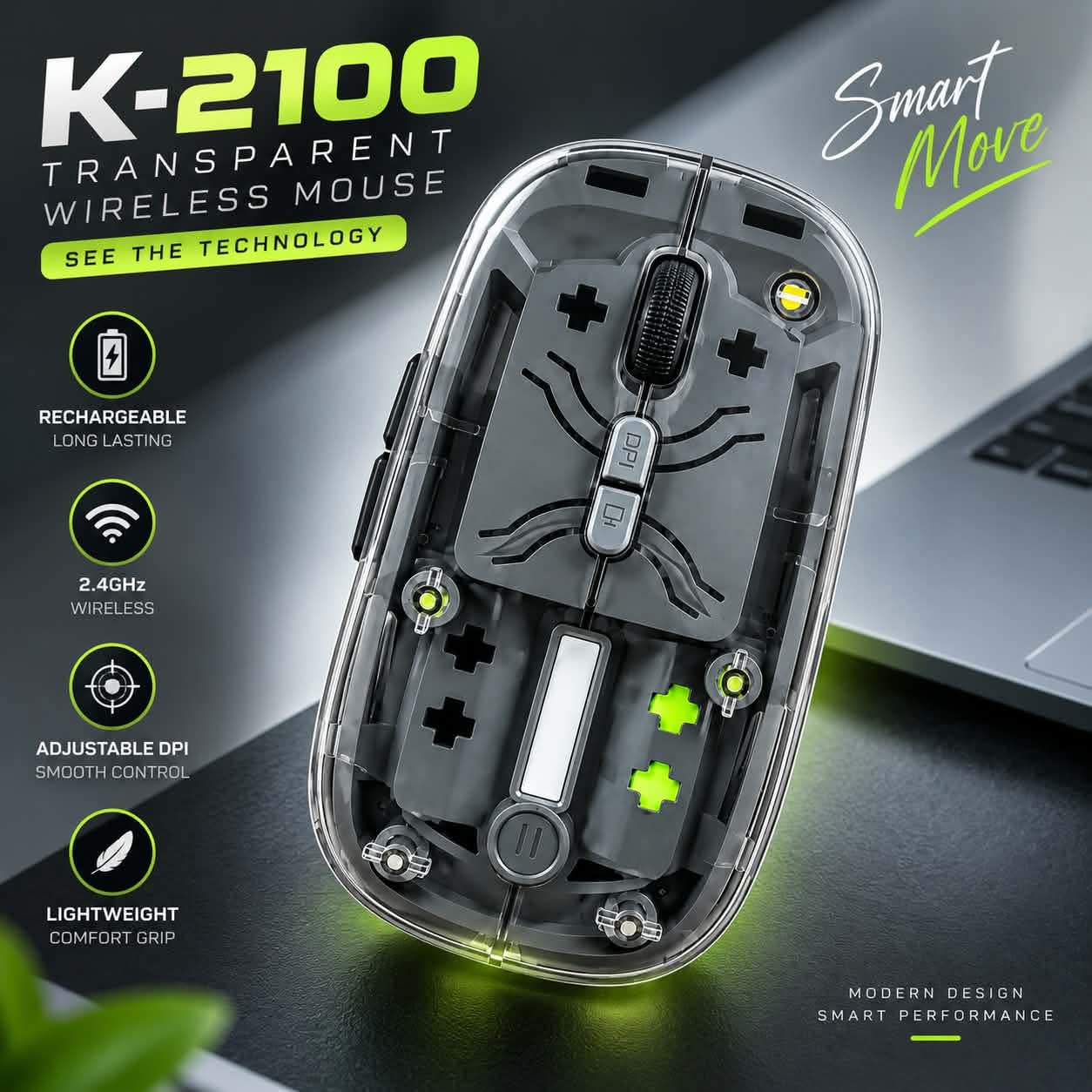 K-2100 Transparent Rechargeable Wireless