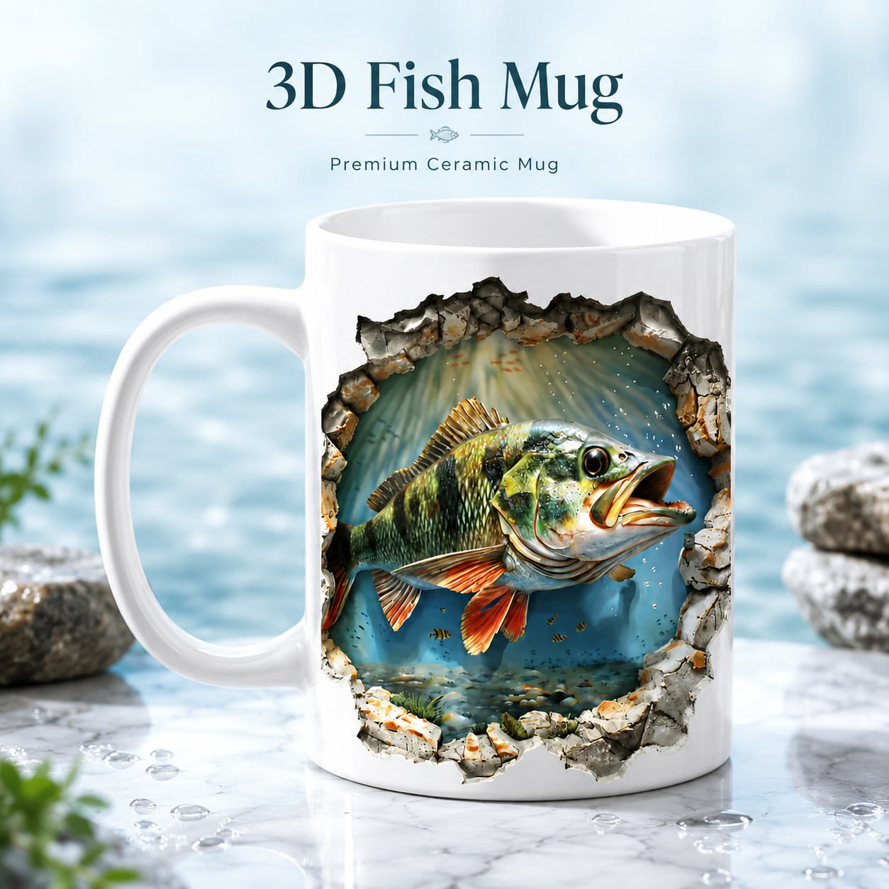 3D Fish In Water Design Ceramic Mug – Microwave & Dishwasher Safe Wraparound Coffee Mug with Protected Packaging 1-5 5268, 5267, 5266, 5265, 5264, 5263, 5262 , 4998, 5000, 4997, 4996, 4951, 4949, 4948, 4945, 4944, 4943, 4941